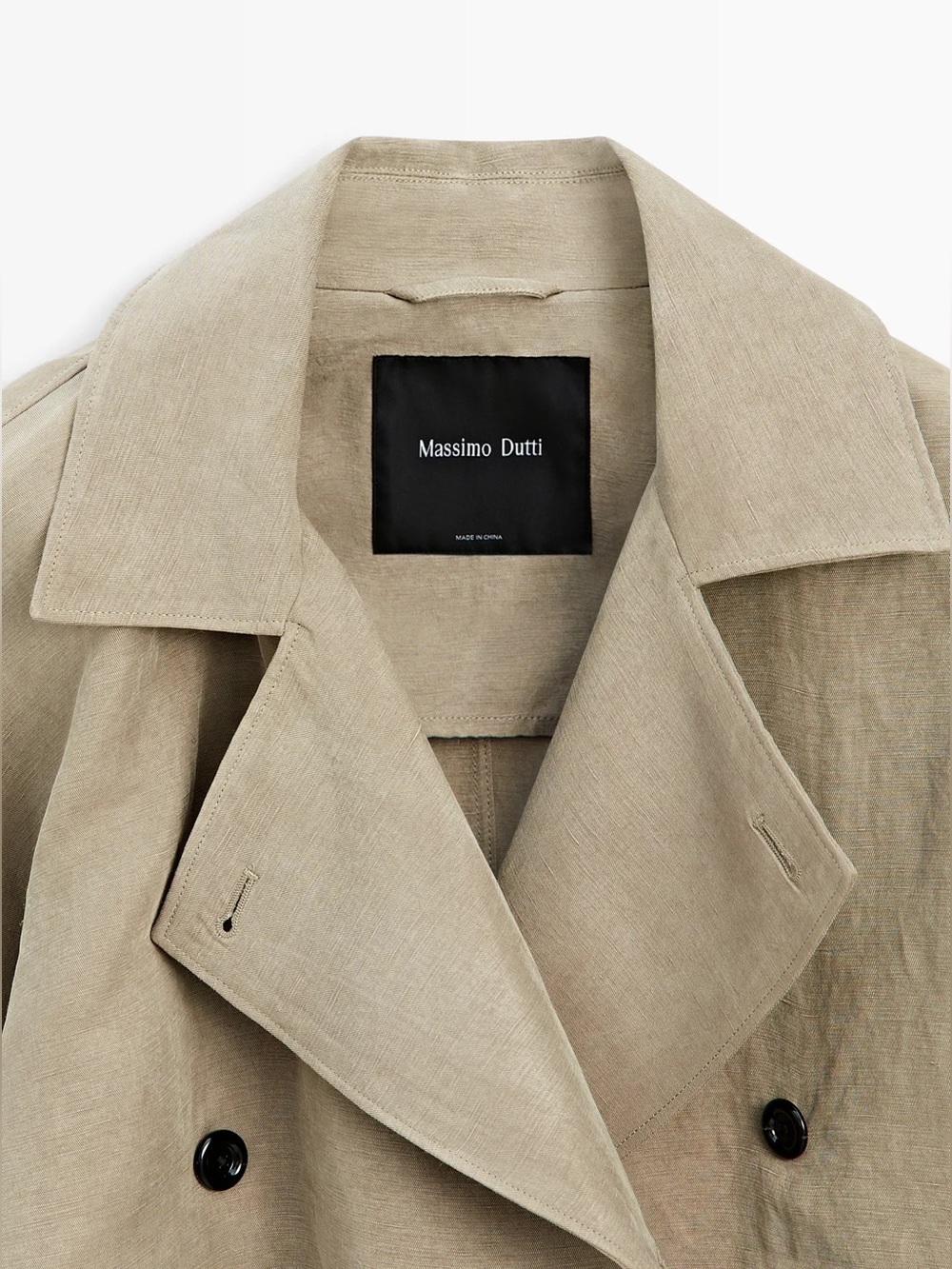 Massimo Dutti Linen Blend Trench Coat Notched Lapel Collar w Belt Detail Large - Picture 6 of 15